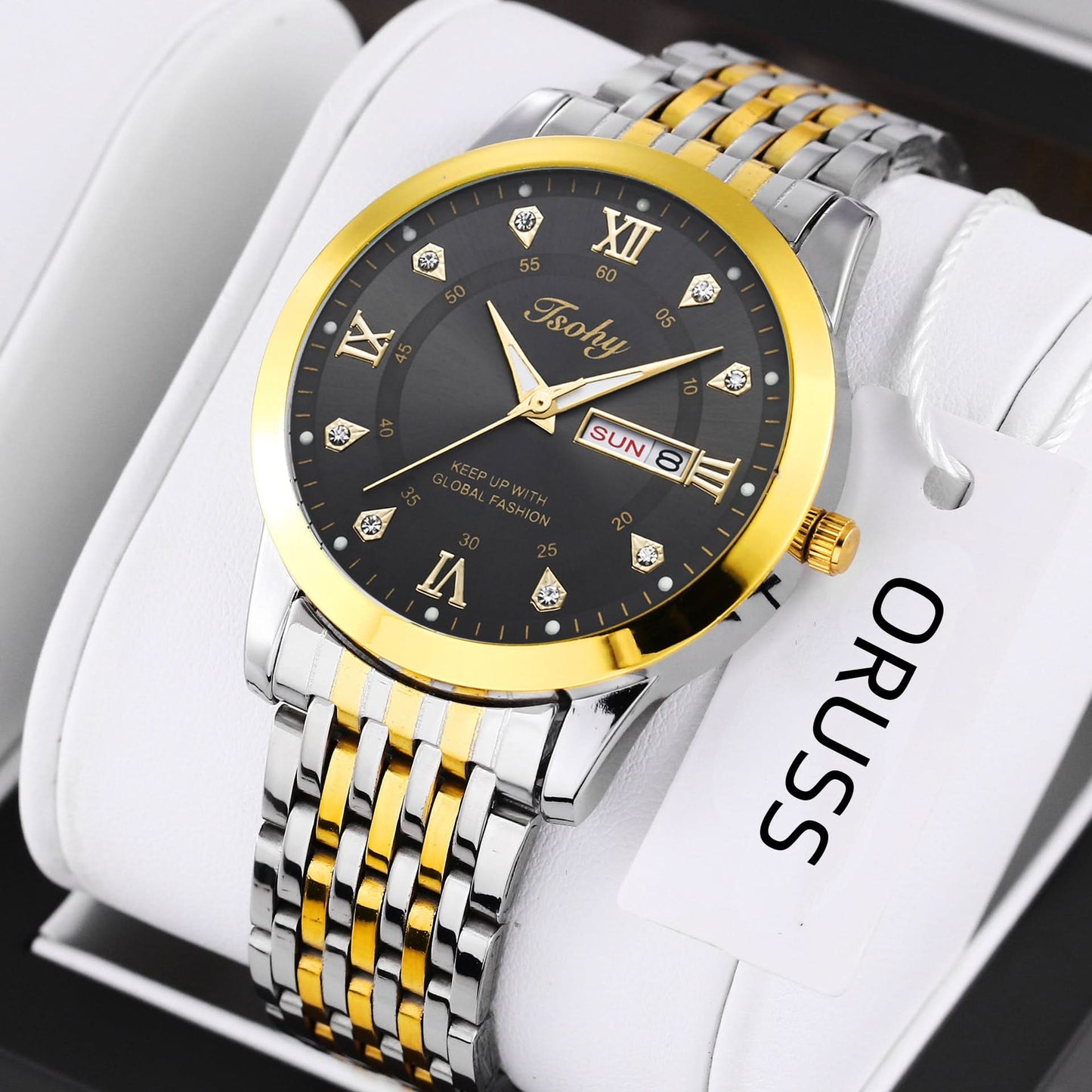 Men's Business Style Quartz Watch – Calendar & Week Display, Alloy Strap