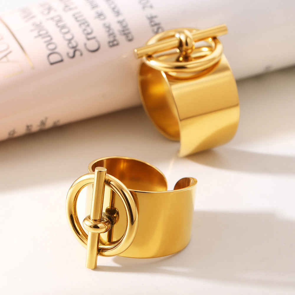 Minimal Modern Gold-Plated Stainless Steel Toggle Ring – Trendy Women's Fashion Jewelry
