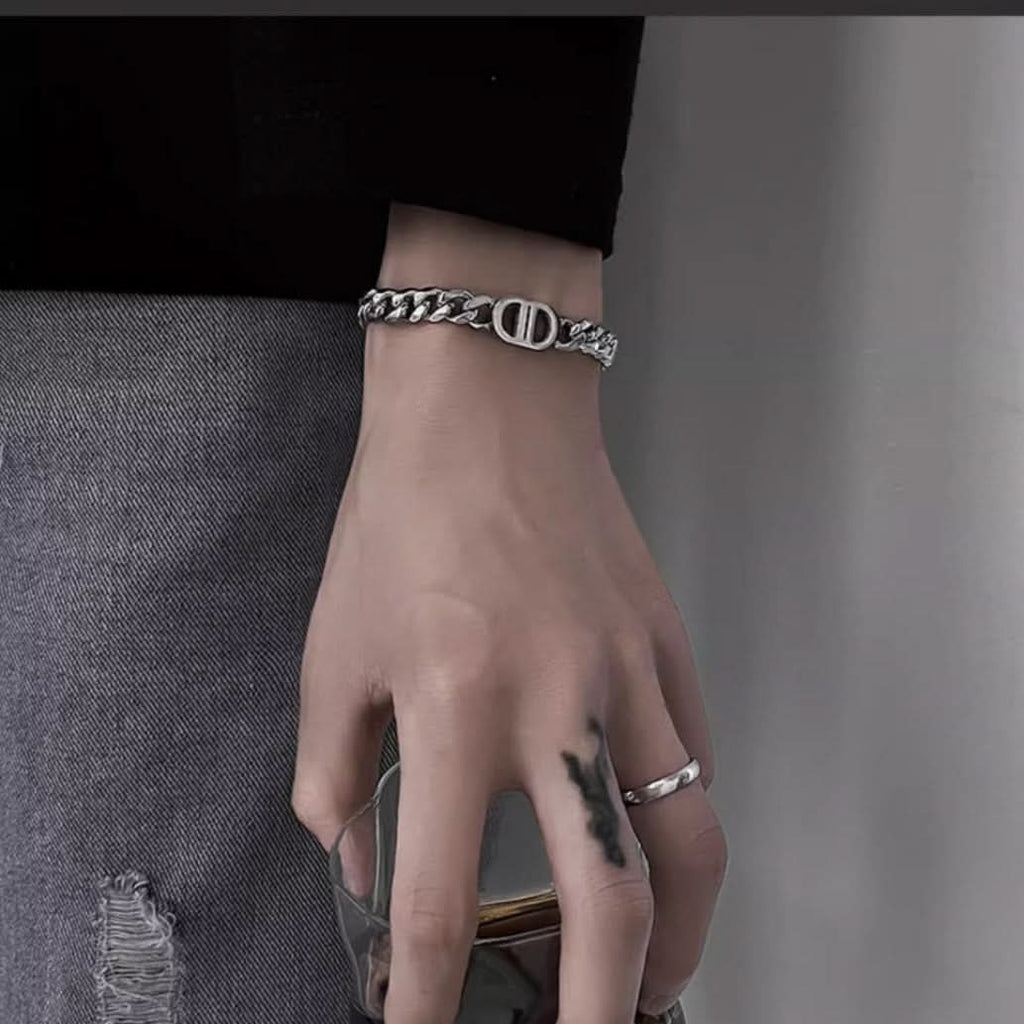 Unisex Titanium Steel Double D Hip-Hop Chain Bracelet – Silver