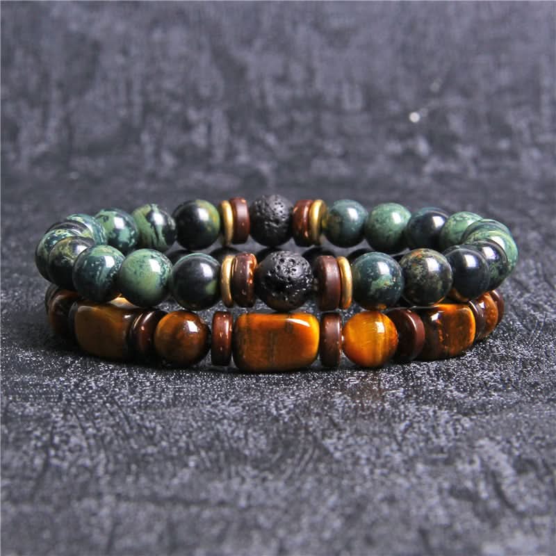 Retro Style Natural Tiger Eye Stone Bracelet Set – Unisex
