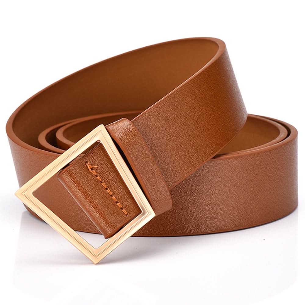 Women's Trendy Wide PU Leather Belt – Trapezoid Buckle