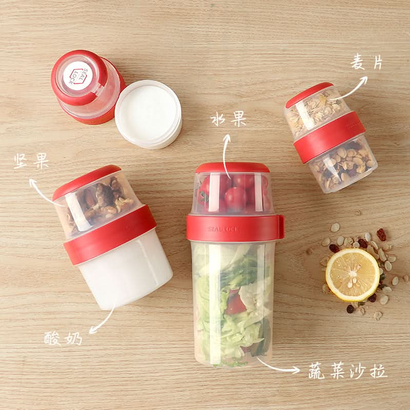 Microwave-Safe Double-Layer Salad & Oatmeal Cup – Container with Sealed Lid