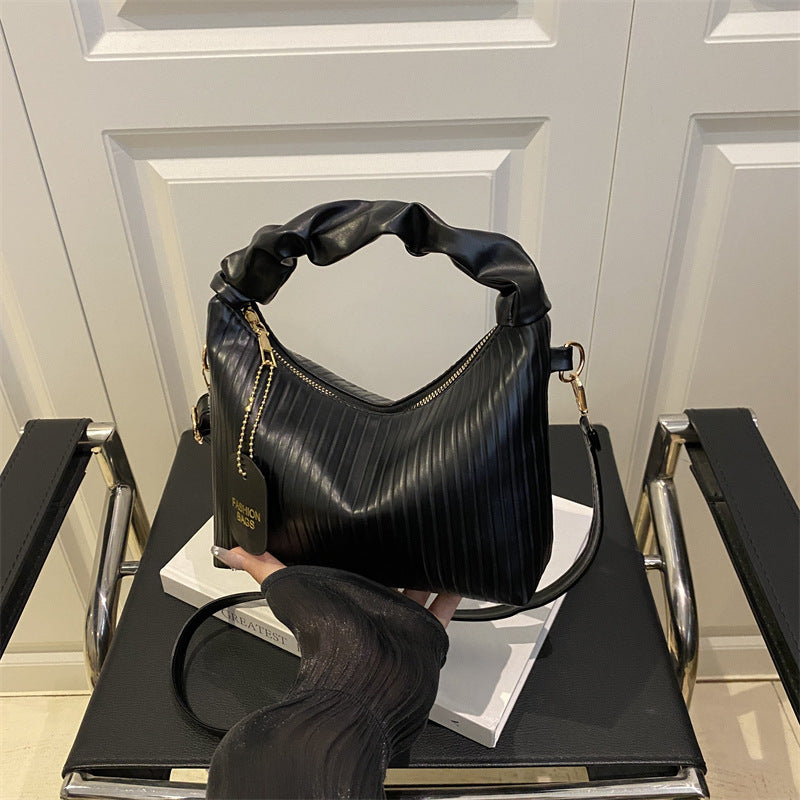 Pleated Dumpling Crossbody Bag – Small PU Shoulder Handbag for Women