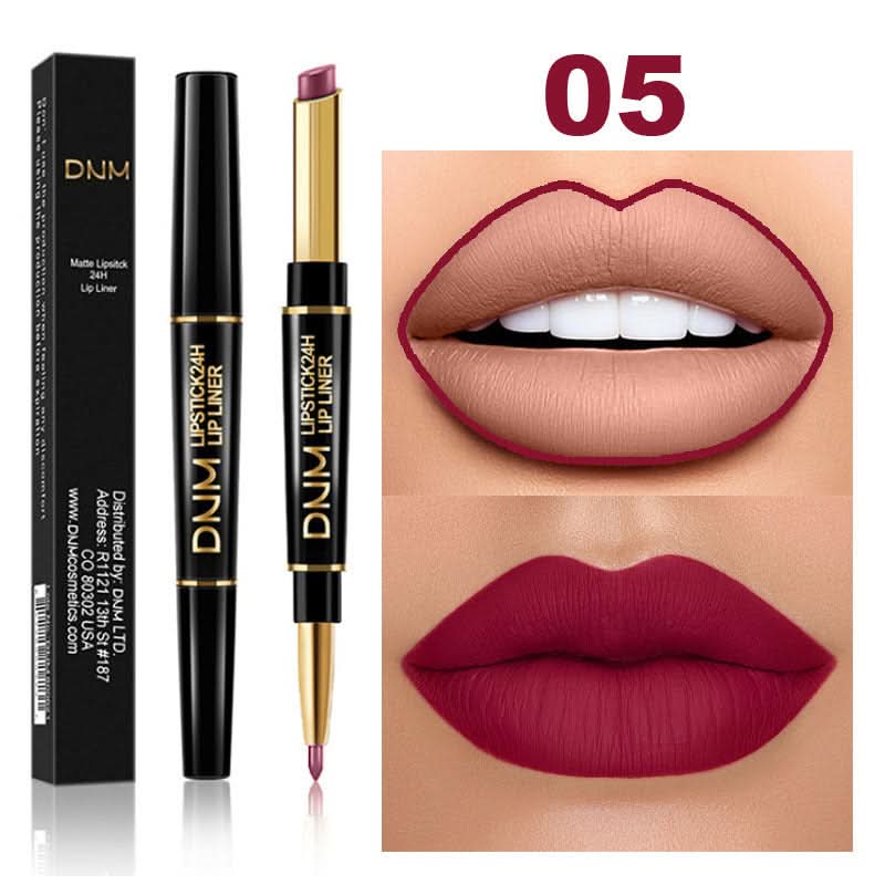 DNM 2-in-1 Matte Lipstick & Lip Liner – Long-Lasting, Non-Stick, High-Pigment Color