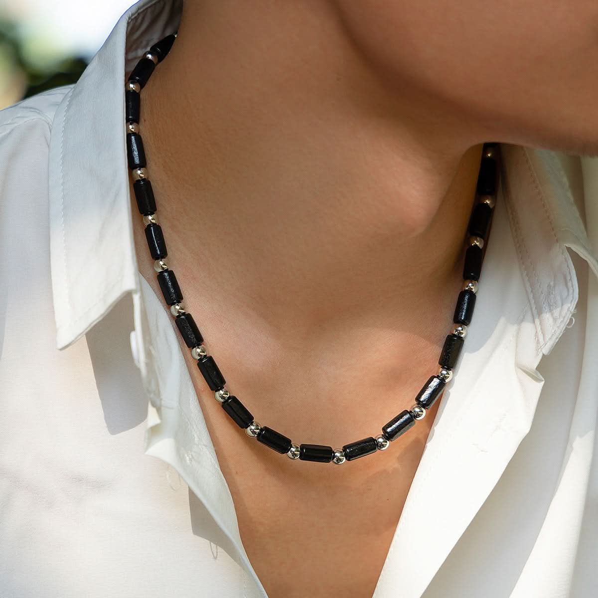 Men’s Black Wooden Bead Surfer Necklace