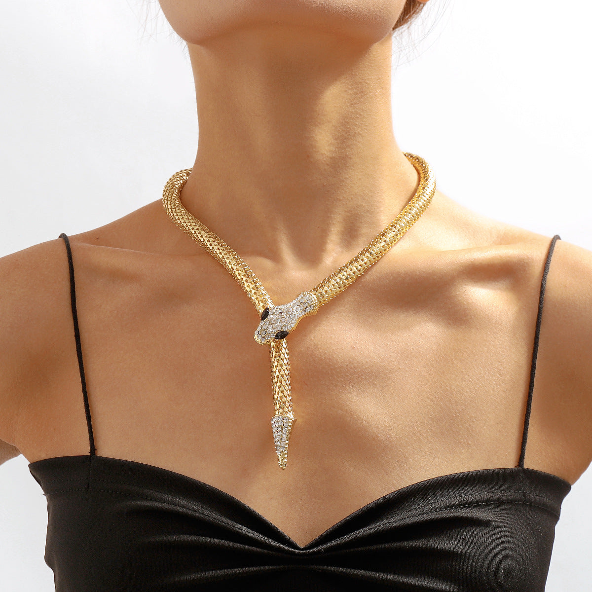 Exaggerated Snake Pendant Necklace – Punk Rhinestone Jewelry for Women