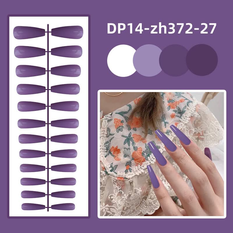 Long Ballet Shiny Trapezoidal Nail Stickers – 24-Piece Solid Color Set