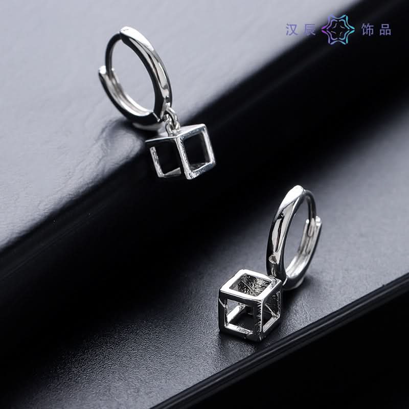 Men’s Square Punk Geometric Earrings – Silver Alloy Hip-Hop Earrings