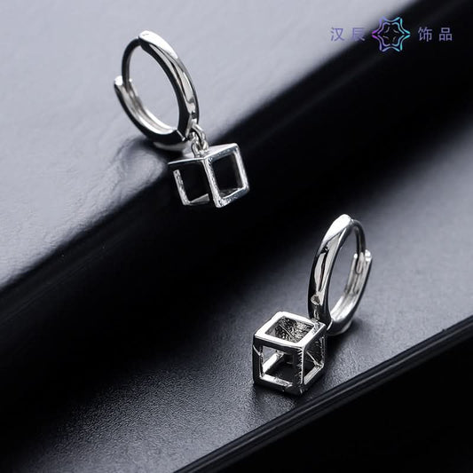 Men’s Square Punk Geometric Earrings – Silver Alloy Hip-Hop Earrings