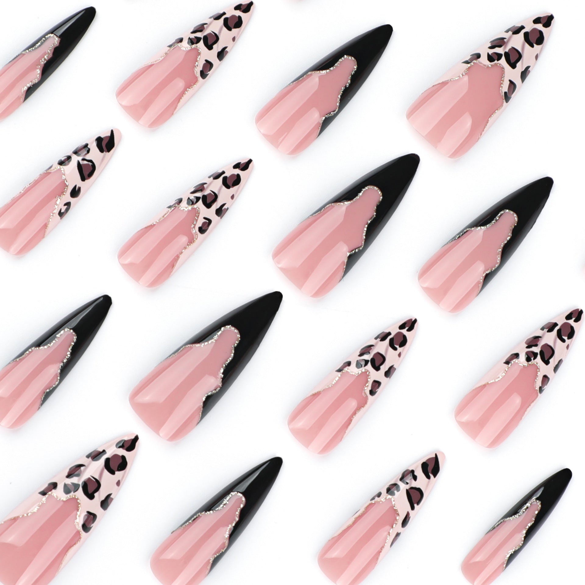 Bold Leopard Print Stiletto Press-On Nails – Long French Color Block Glue-On Set