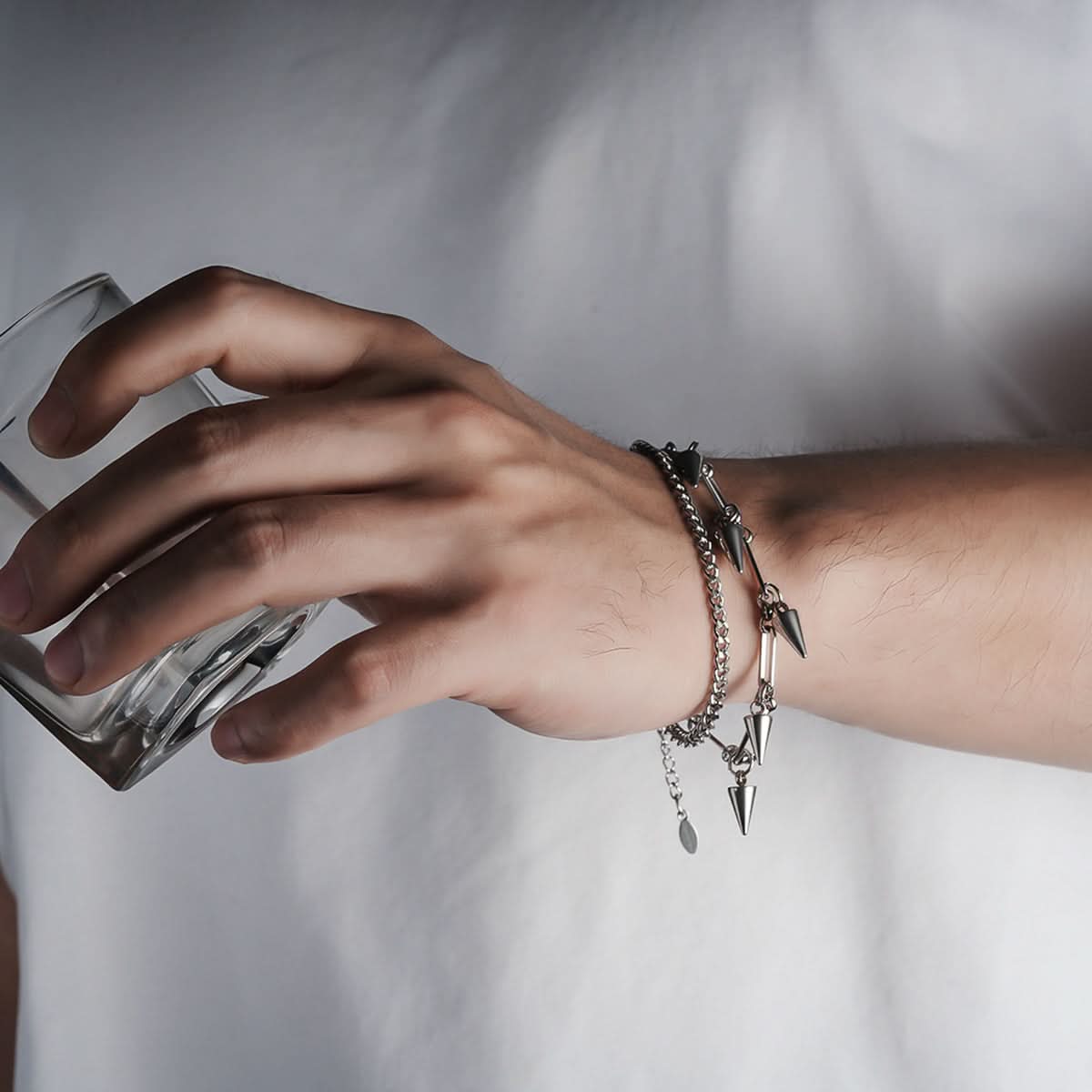 Men’s Stylish Double-Layer Rivet Bracelet – Hip-Hop Tassel Chain