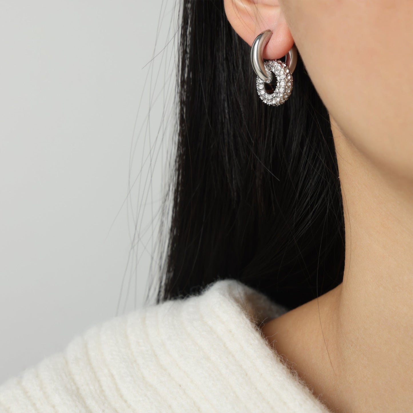 Elegant Sparkle Crystal Hoop Earrings – Titanium Steel, Detachable Pendant Design