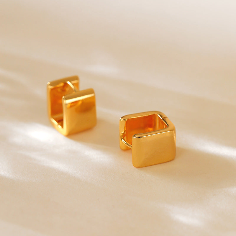 Minimalist Gold Ear Clips for Women – Square Copper Earrings, Trendy Cold Style Jewelry