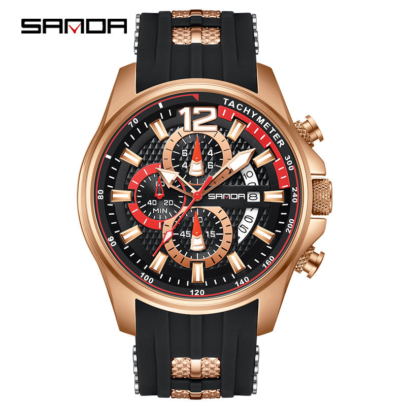 Sanda Men’s Quartz Watch – Three-Eye Chronograph, Waterproof Business Analog Watch