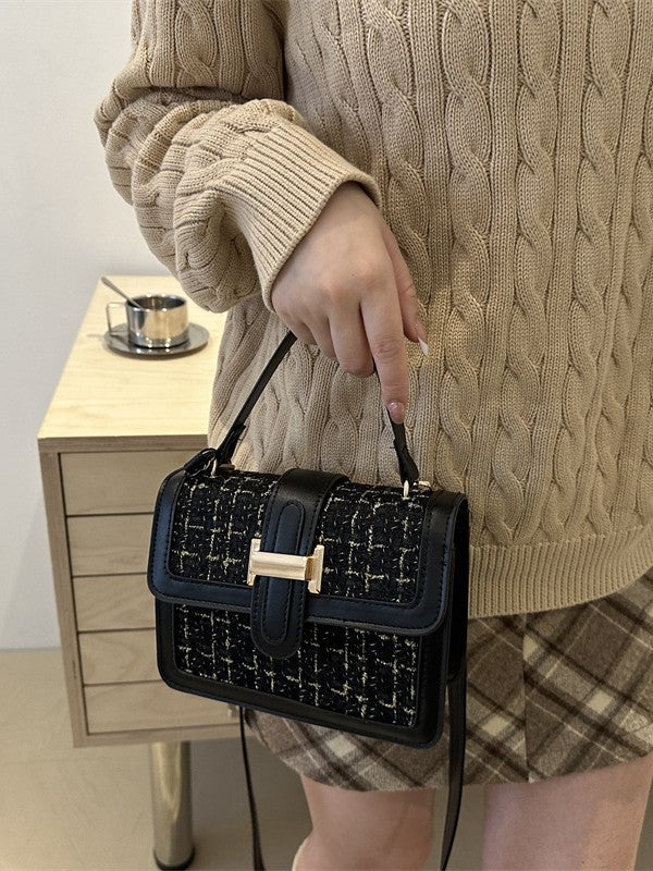 Woven Plaid Small Handbag – Chanel-Inspired PU Crossbody Bag for Women