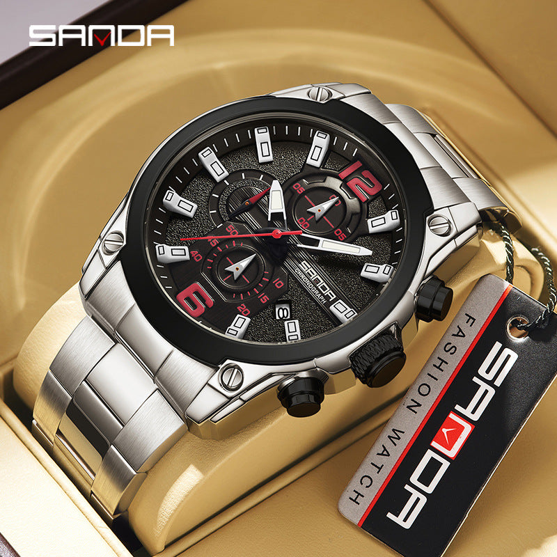 Sanda Men’s Quartz Watch – Waterproof Luminous Calendar Stainless Steel Business Watch
