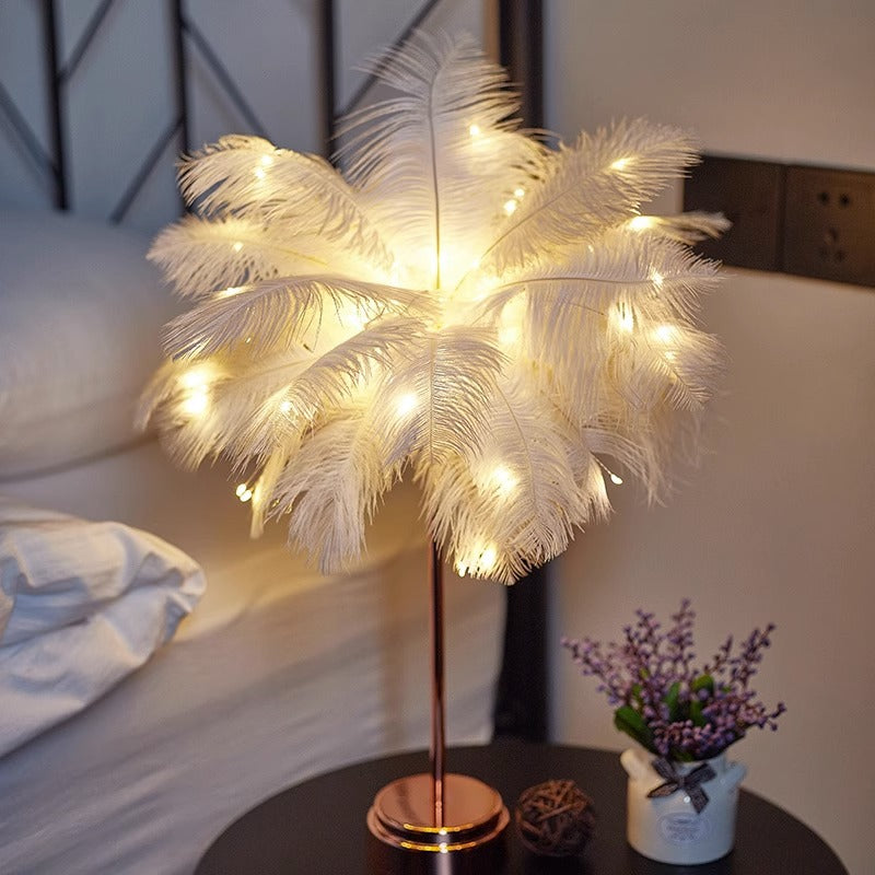 LED Feather Table Lamp – 50cm Romantic Night Light with Remote, USB Powered