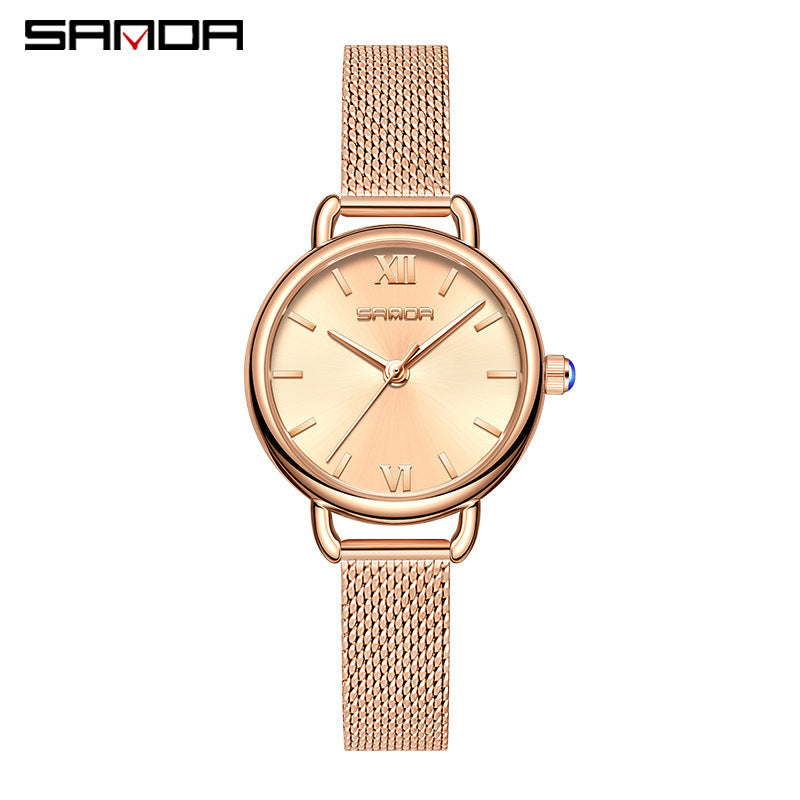 Sanda Women’s Quartz Watch – Mesh Strap Small Dial, Waterproof Casual Watch