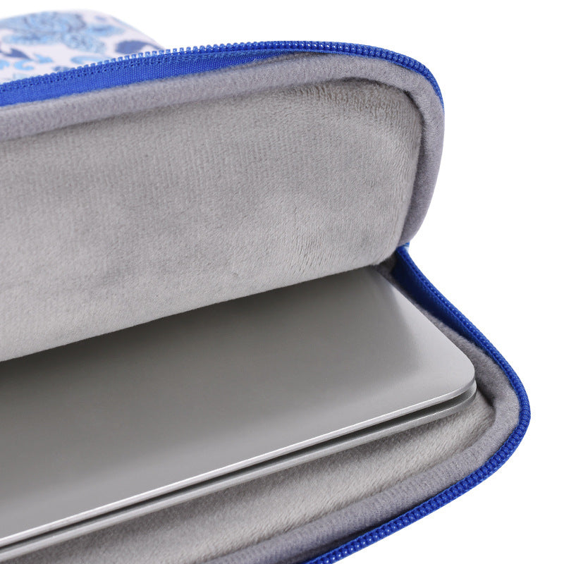 Waterproof Laptop Sleeve – PU Leather, Shockproof Inner Case with Blue Paisley Print