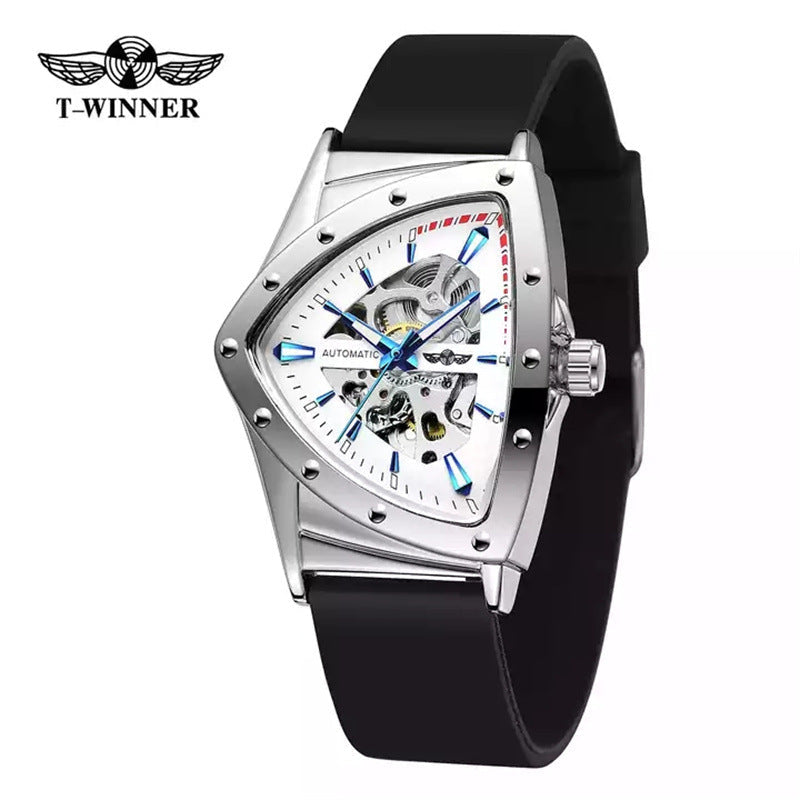 T-Winner Men's Triangle Watch – Hollow Automatic Silicone Strap