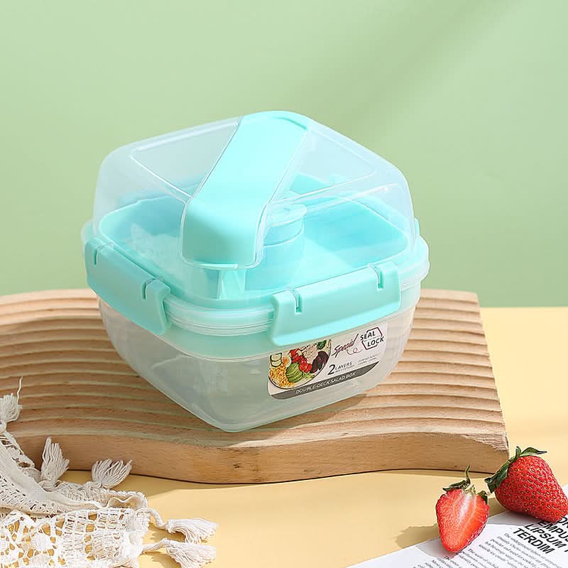 Double-Layer Square Lunch Box with Sauce Container – Microwave-Safe
