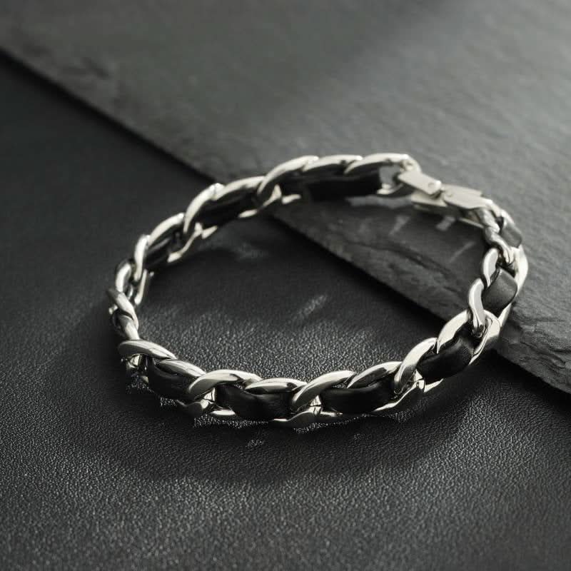 Men’s Trendy Titanium Steel Leather Bracelet – Fashion-Forward Design