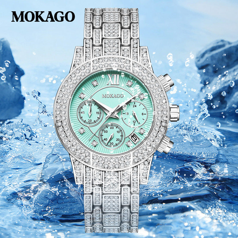 MOKAGO Luxury Women's Quartz Watch – Alloy Strap with Diamond Accents, Waterproof