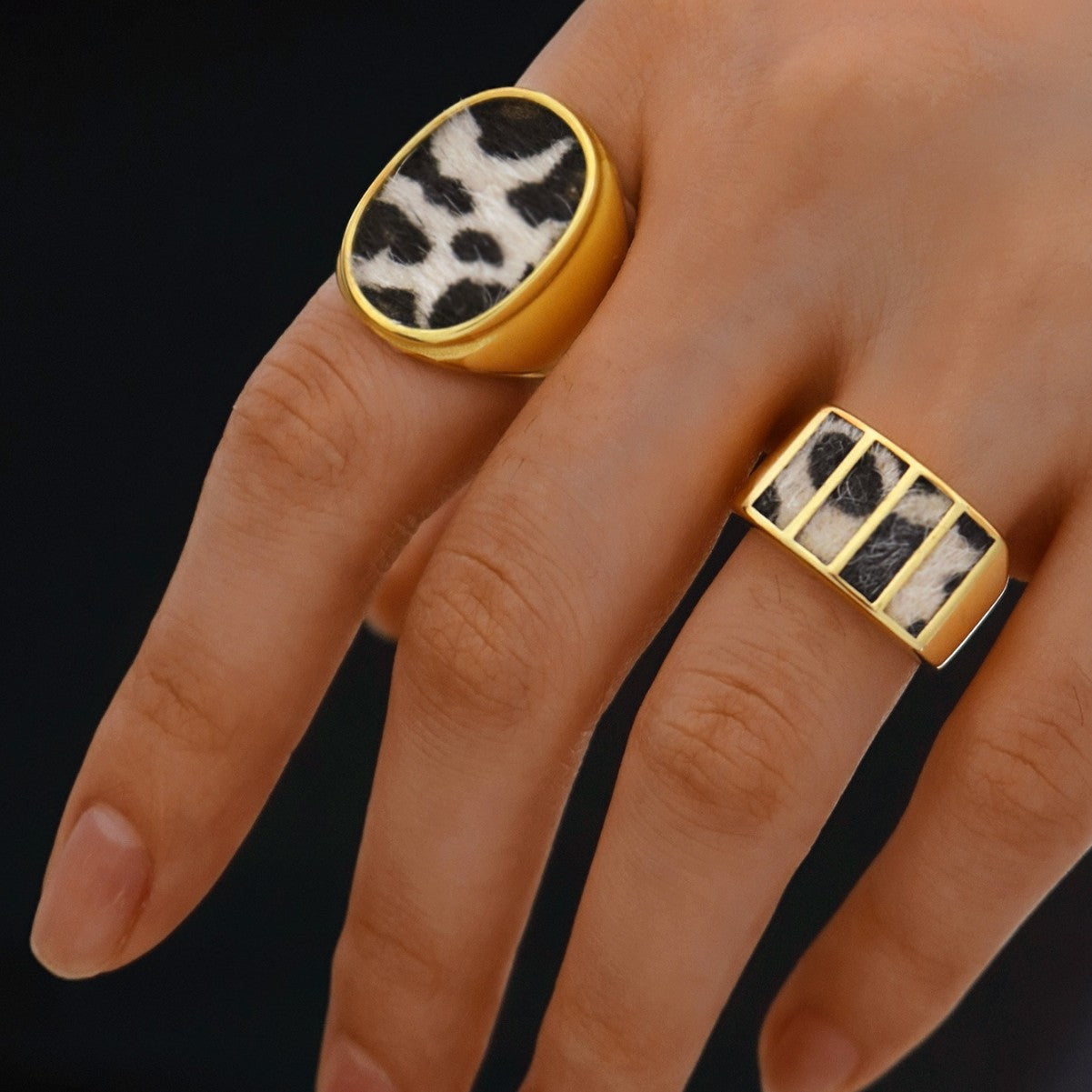 Leopard Print Gold Ring – Retro Stainless Steel Open Ring for Women