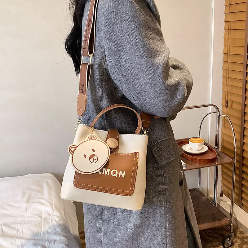 Women's Trendy Leather Bucket Bag – Crossbody & Shoulder Bag with Wide Strap