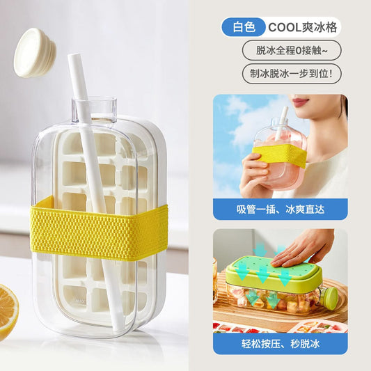 Ice Cube Mold & Water Kettle – Dual-Purpose Ice Maker with Lid & Straw