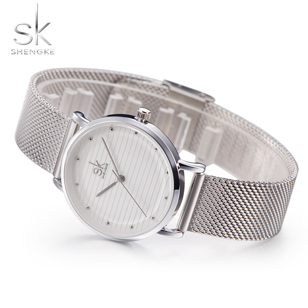SK Women’s Quartz Watch – Milanese Mesh Strap, Waterproof Analog Wristwatch