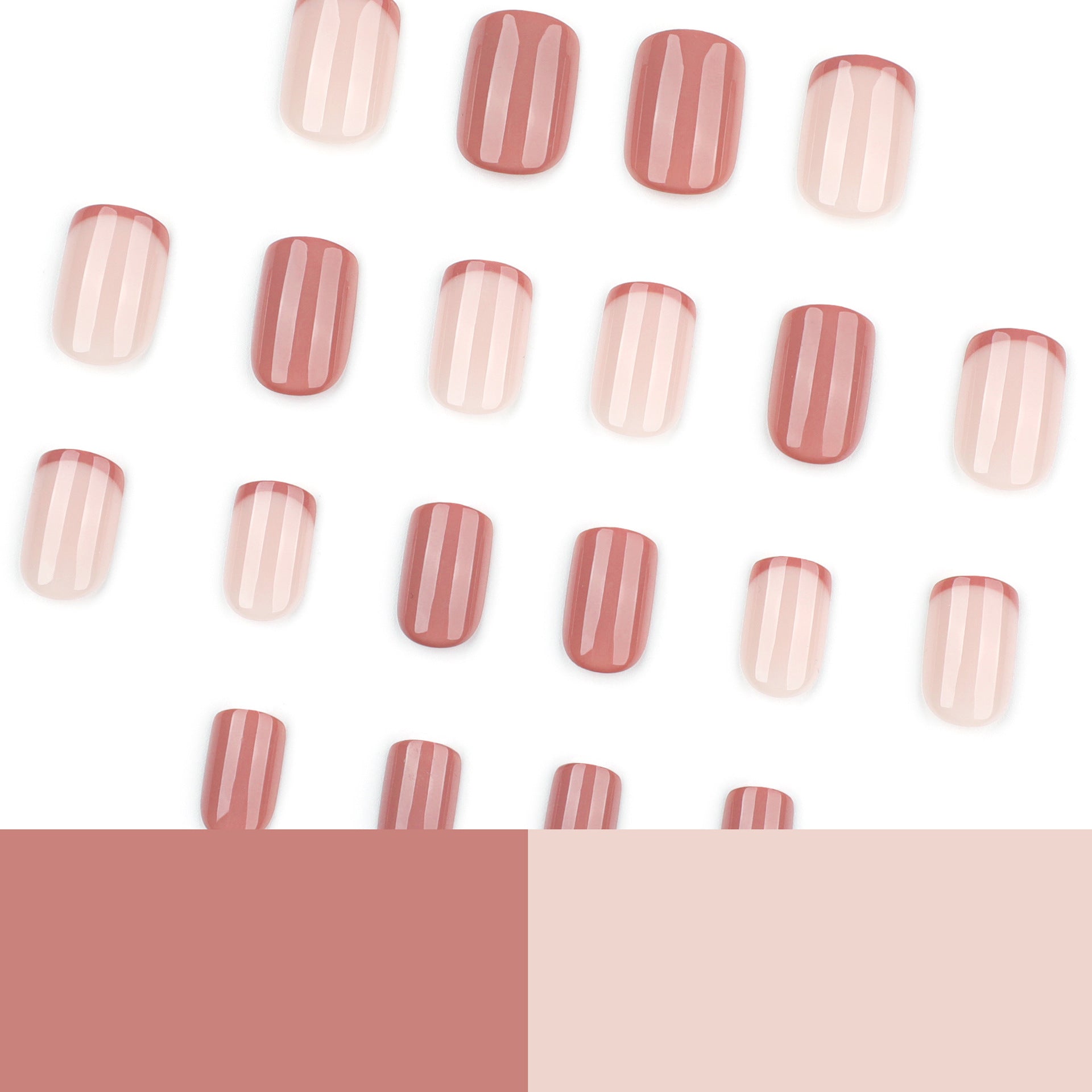 Glossy French Tip Press-On Nails – Short Square Nude & Mauve