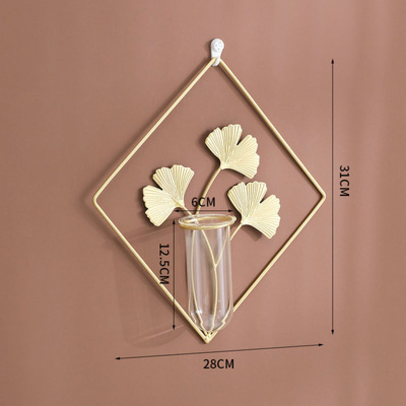 Nordic Gold Hydroponic Wall Vase – Modern Ginkgo Leaf Wall Decor