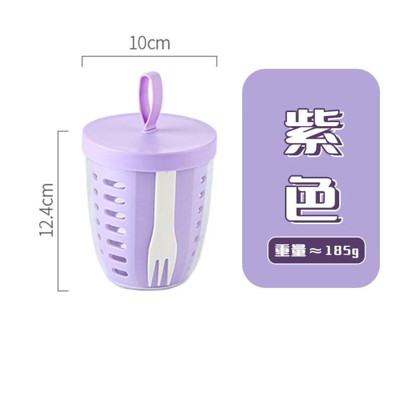 Portable Double-Layer Snack Container with Fork & Handle for Travel & Picnics