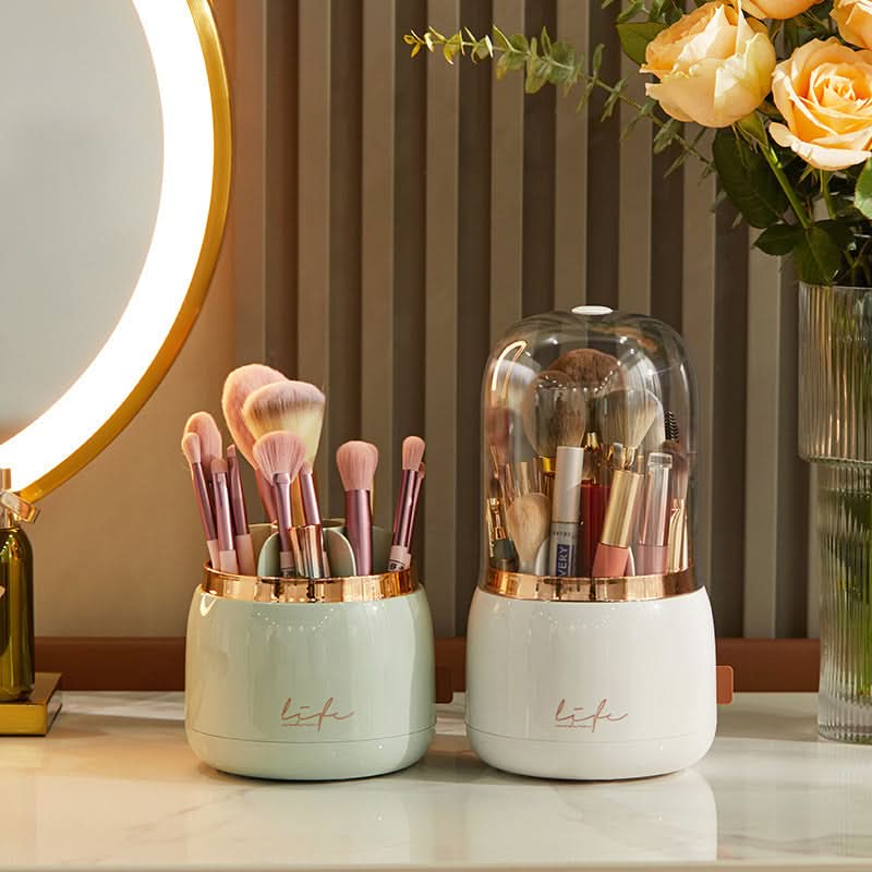 Luxury Makeup Brush Storage Bucket - Rotating Dustproof Organizer