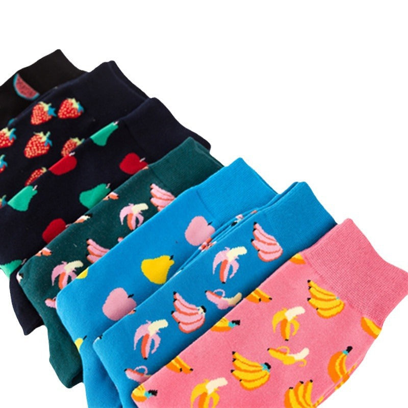 Men’s Colorful Fruit Cotton Socks – Mid-Tube Casual Crew Socks, Soft Autumn Style
