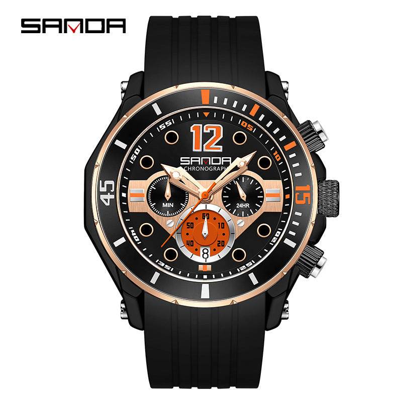 SANDA Luminous Men’s Quartz Watch – Silicone Strap with Calendar, 30M Waterproof