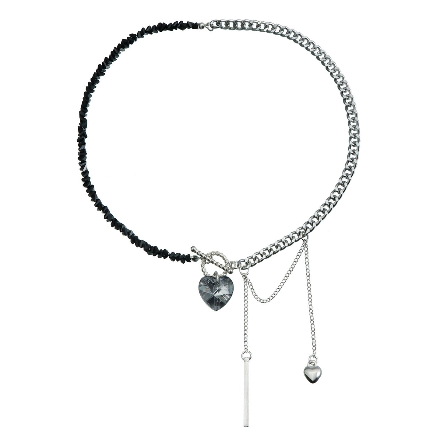 Crystal Beaded Heart Necklace for Women – Black Glass Clavicle Chain Fashion Jewelry