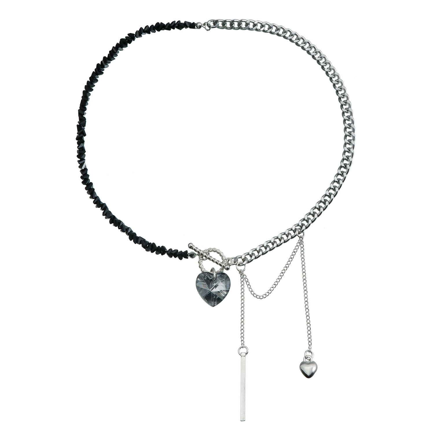 Crystal Beaded Heart Necklace for Women – Black Glass Clavicle Chain Fashion Jewelry