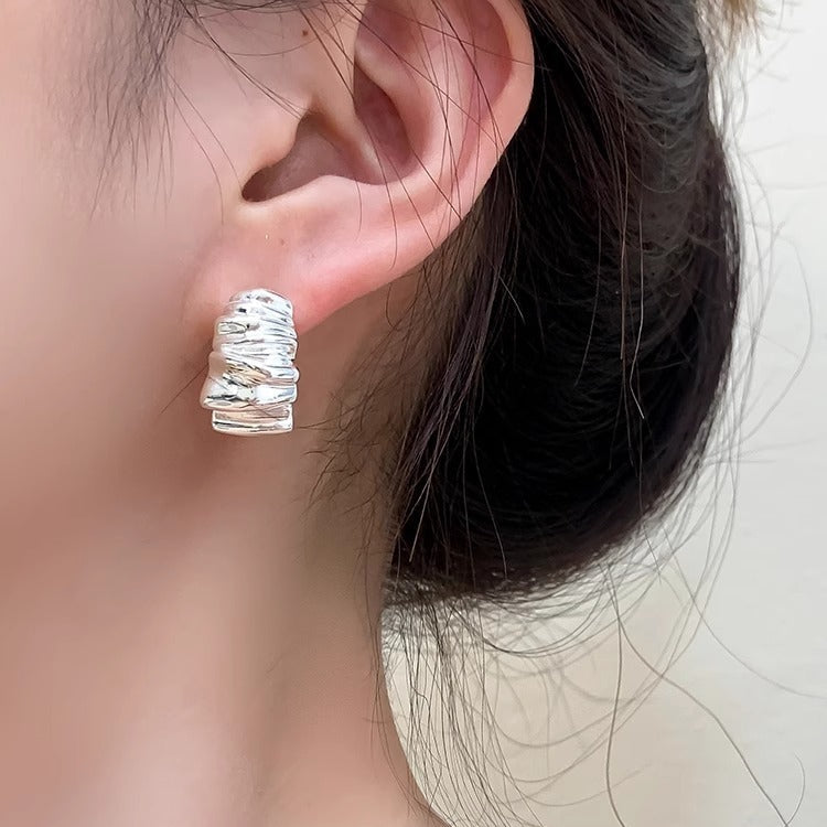Twisted Wavy Stud Earrings – Elegant Wave Design, Women’s Jewelry with Push Post Clasp