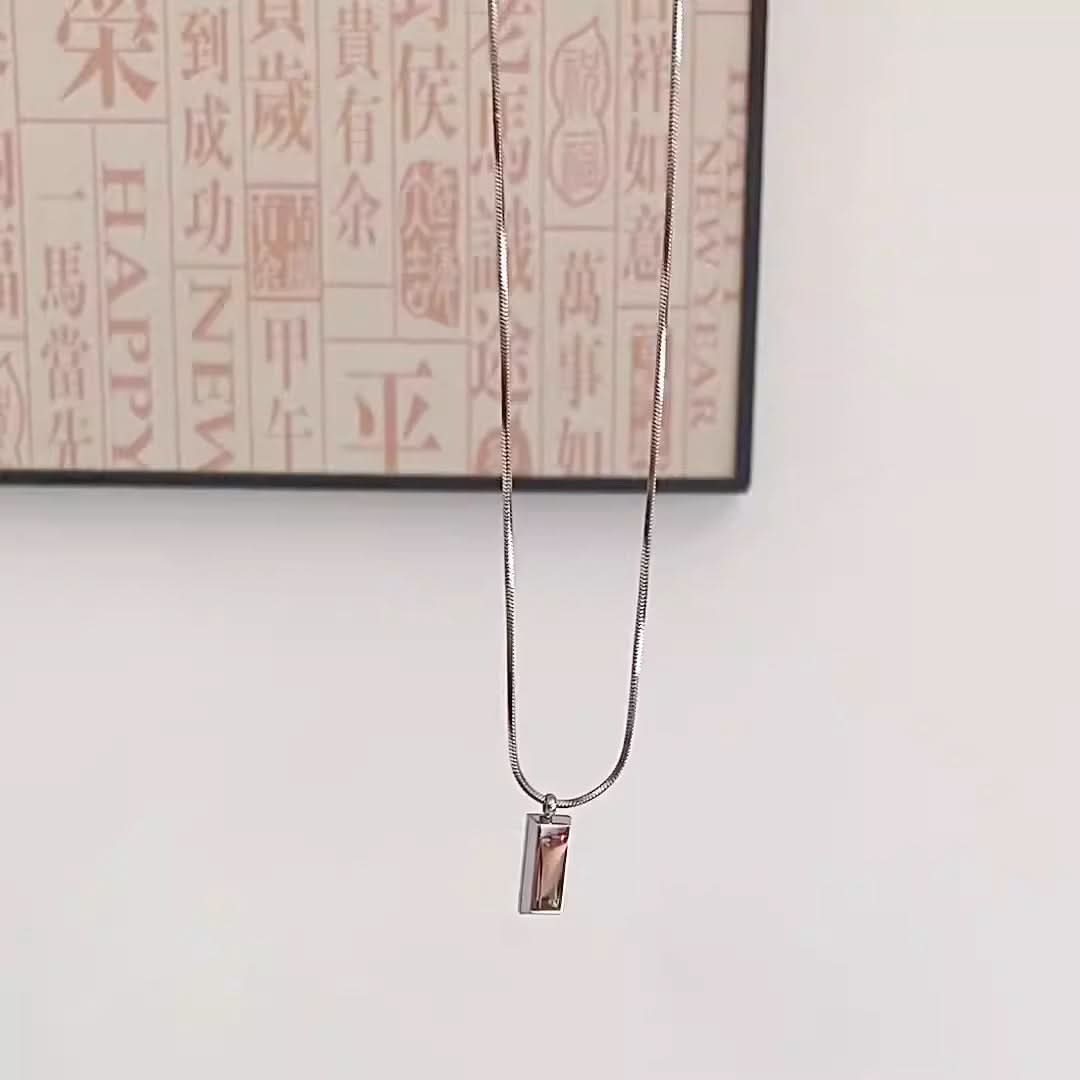 Men’s Minimalist Square Silver Brick Necklace – Retro Clavicle Chain