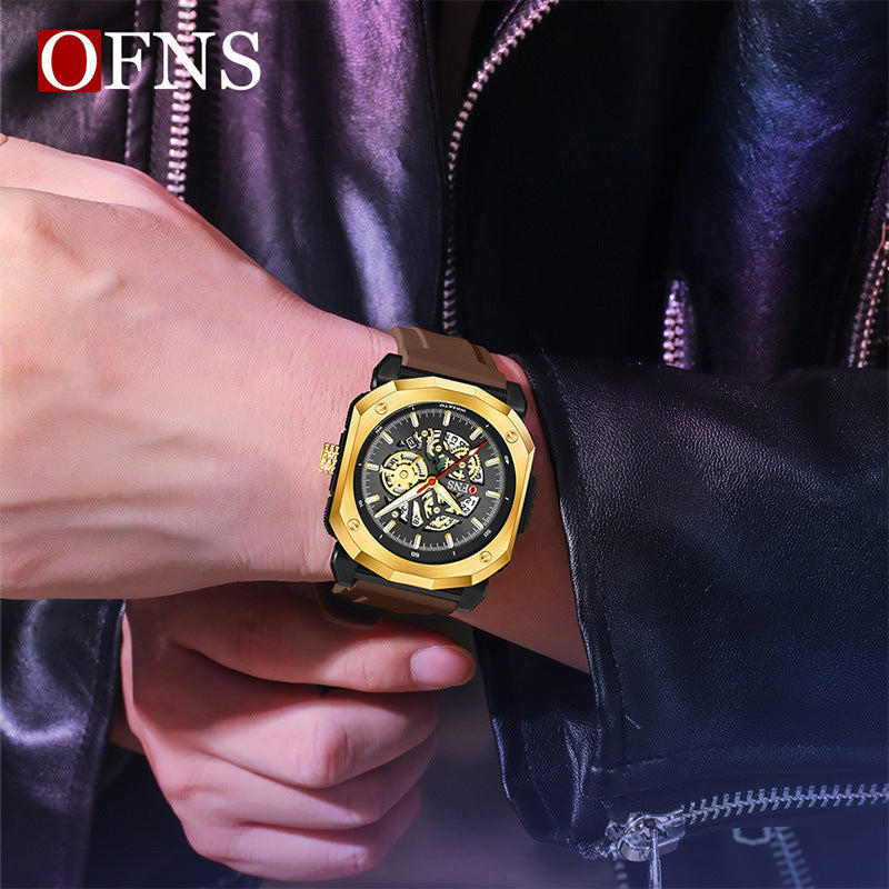 OFNS Men’s Square Quartz Watch – Luminous Hands, Calendar & Waterproof Design