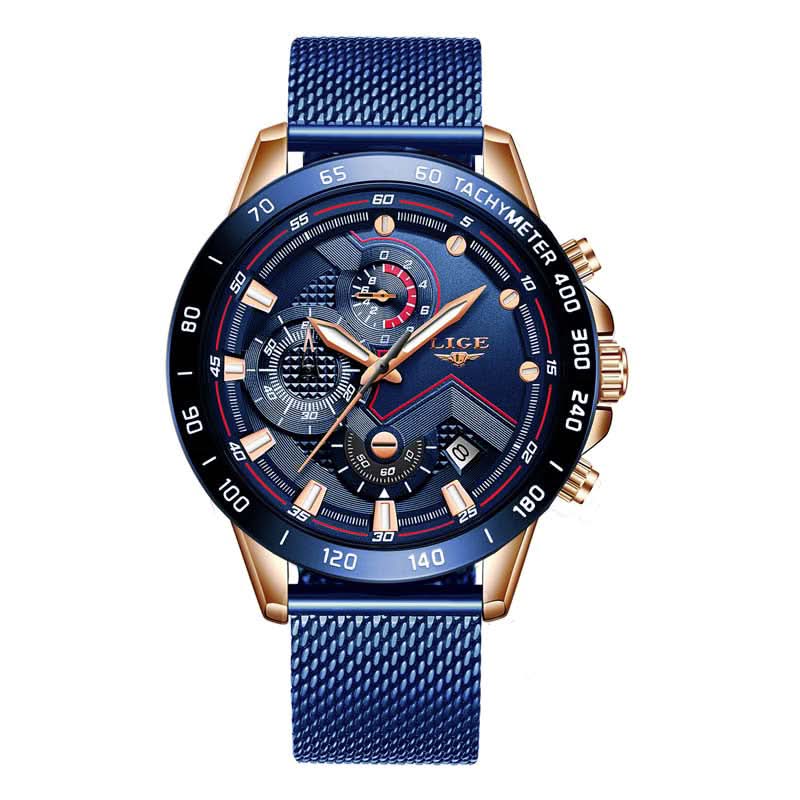 Men’s Mesh Chronograph Quartz Watch – with Stainless Steel Strap