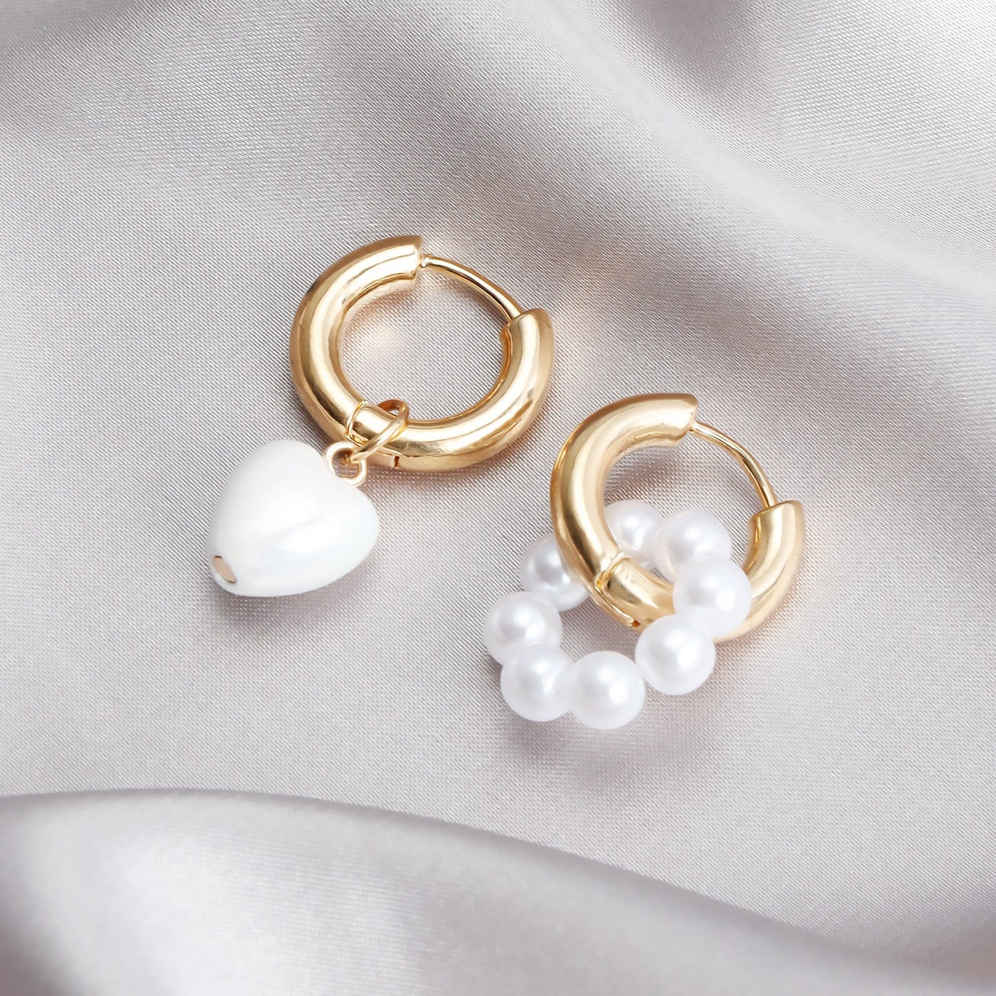 Pearl Beaded Heart Drop Earrings – Asymmetrical Fashion Jewelry for Women