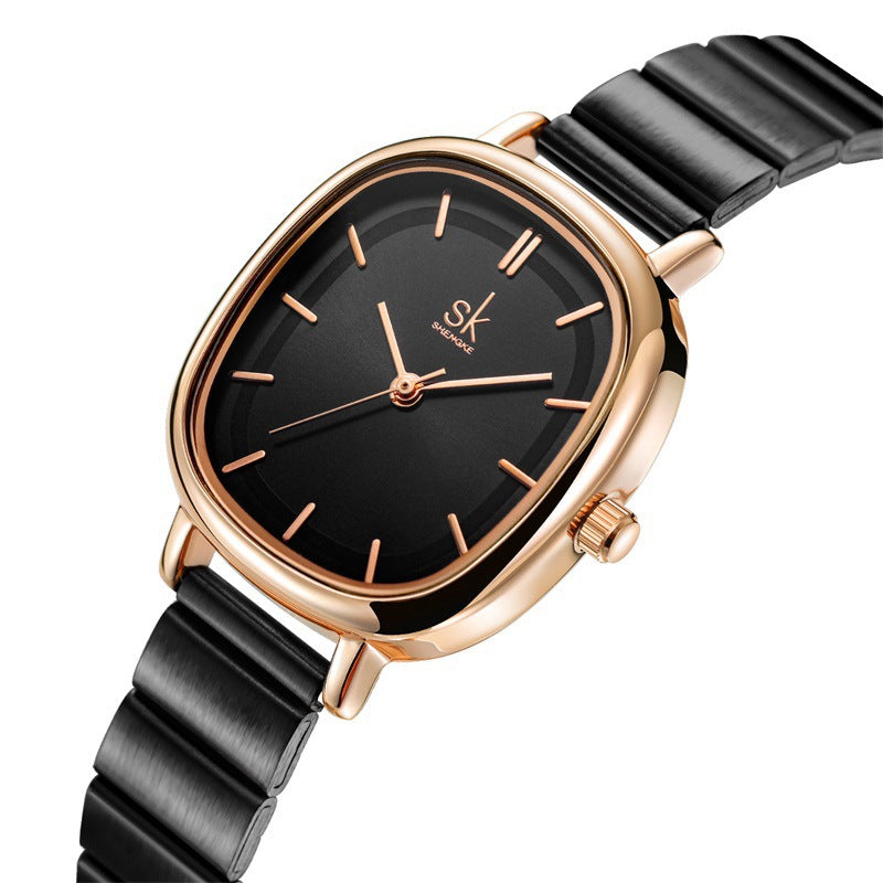 SK Women’s Quartz Watch – Oval Dial, Stainless Steel Strap, 30M Waterproof Wristwatch