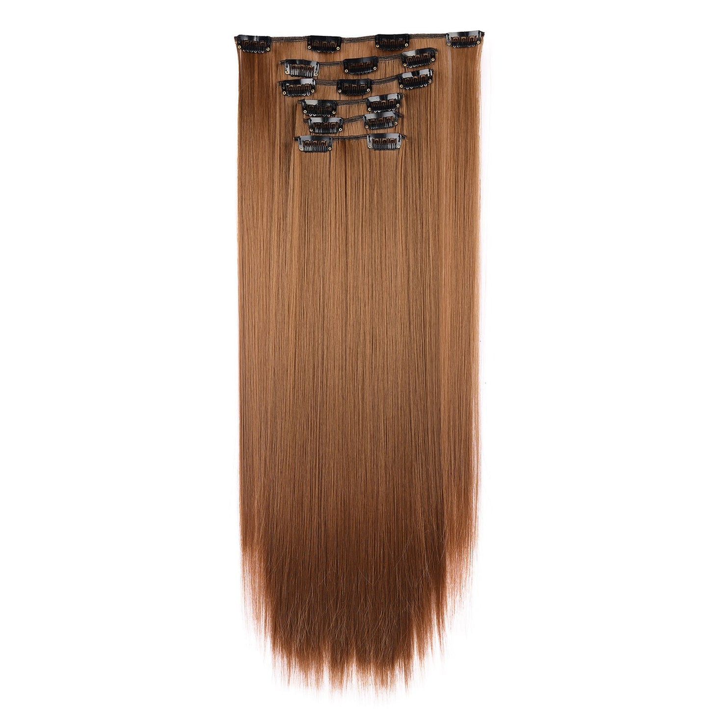 6-Piece Clip-In Straight Hair Extensions – Long Synthetic Fiber Wig Set for Women - 22 inches