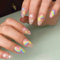 Whimsical Rainbow Press-On Nails – Pastel Almond Glue-On Set