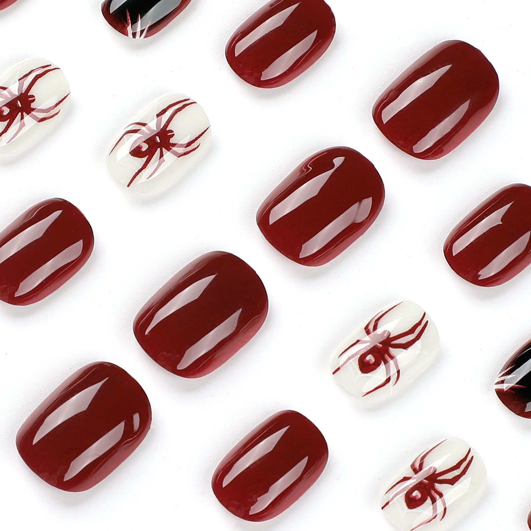 Spider & Heart Press-On Nails – Glossy Red & White Nail Art Set