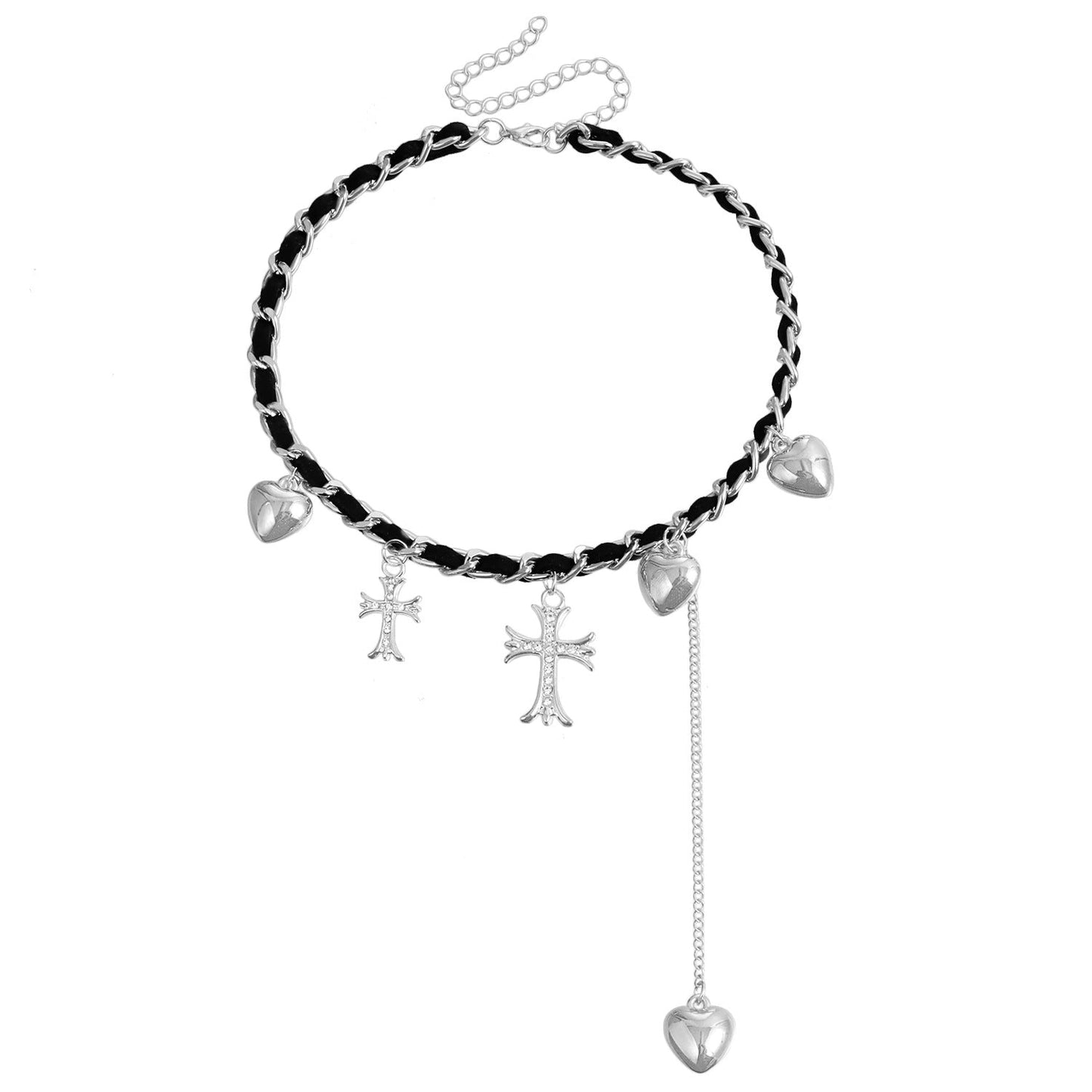 Cross Heart Pendant Necklace – Elegant Gold & Silver Clavicle Chain for Women