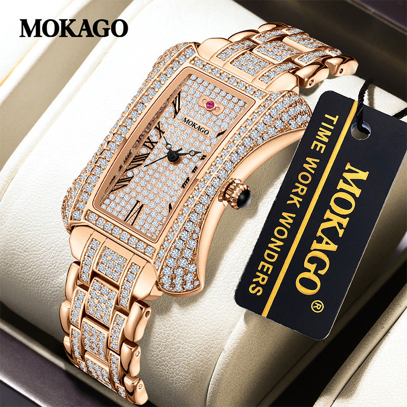 MOKAGO Ladies Diamond Quartz Watch – Luxury Rectangular Fashion Timepiece